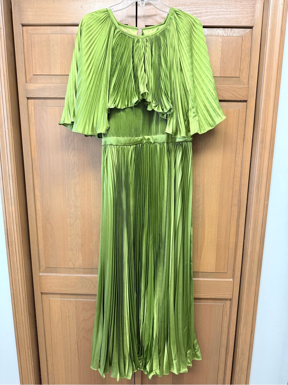 Mac Duggal Lime Green Pleated Wide-Leg Jumpsuit with Cape